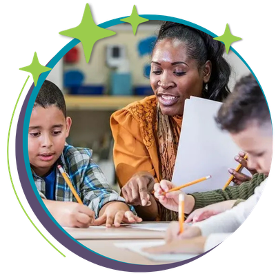 Teacher guiding math instruction with students